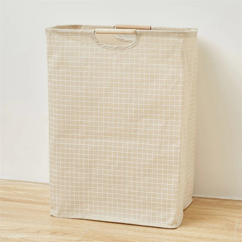 56*40*27CM Japanese Cotton Linen Dirty Clothes Basket, Folding Portable Fabric Laundry Basket，Bathroom Waterproof Storage Basket - vue 8 sur 12