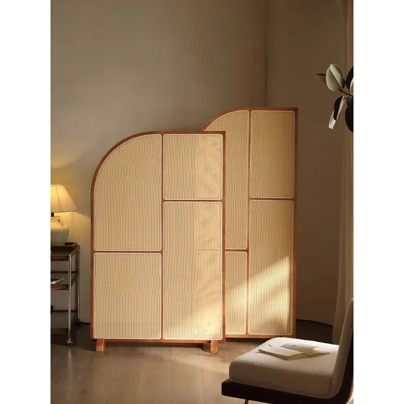 Japanese-style solid wood rattan screen partition is opposite the door to the home, living room entrance is blocked, and mobile - vue 3 sur 29