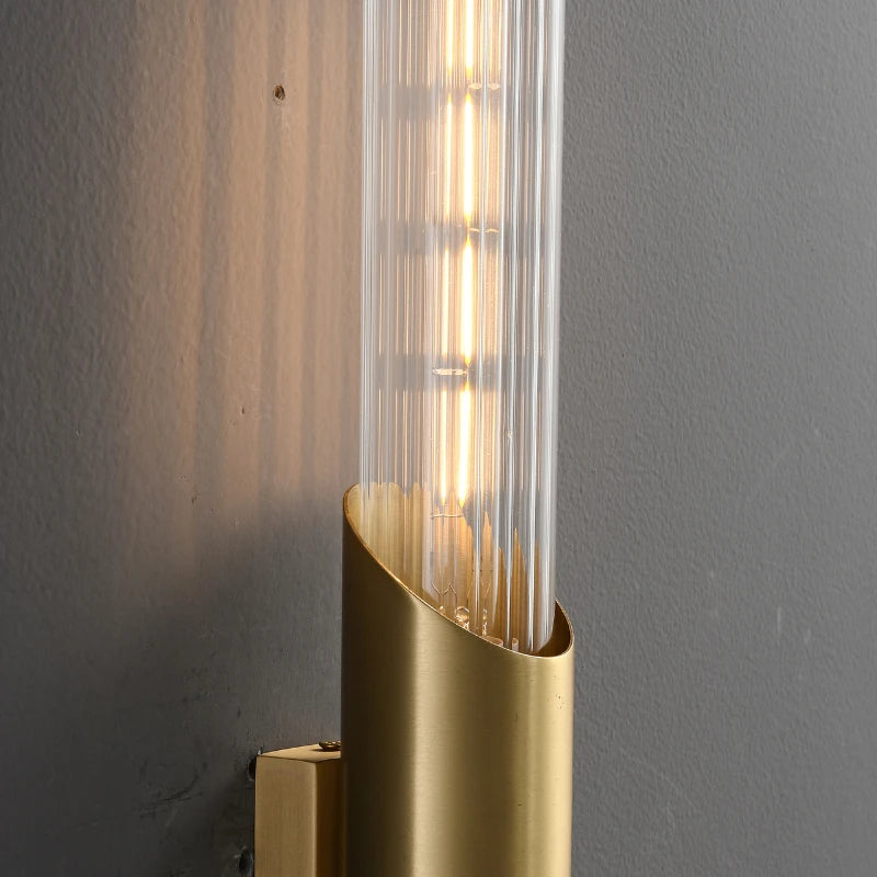 Simple All Copper Straight Glass Wall Lamp, Bathroom Mirror in Front of Light Luxury Living Room Balcony Bedroom LED Lighting - vue 5 sur 10