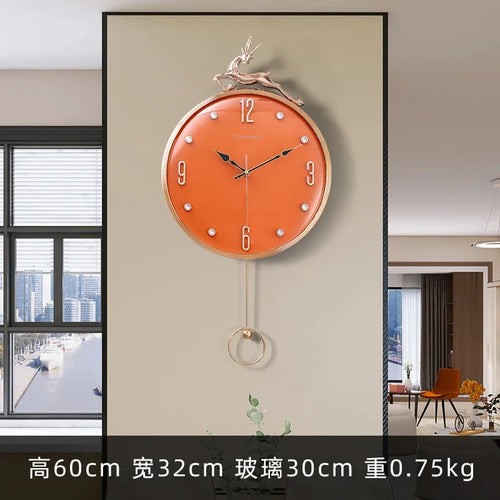 Nordic Auspicious Deer Wall Clock, Brief Design, Living Room Decoration, Kitchen Mute Clocks, Art Wall Watch, Home Decor, New, 1 - vue 9 sur 8