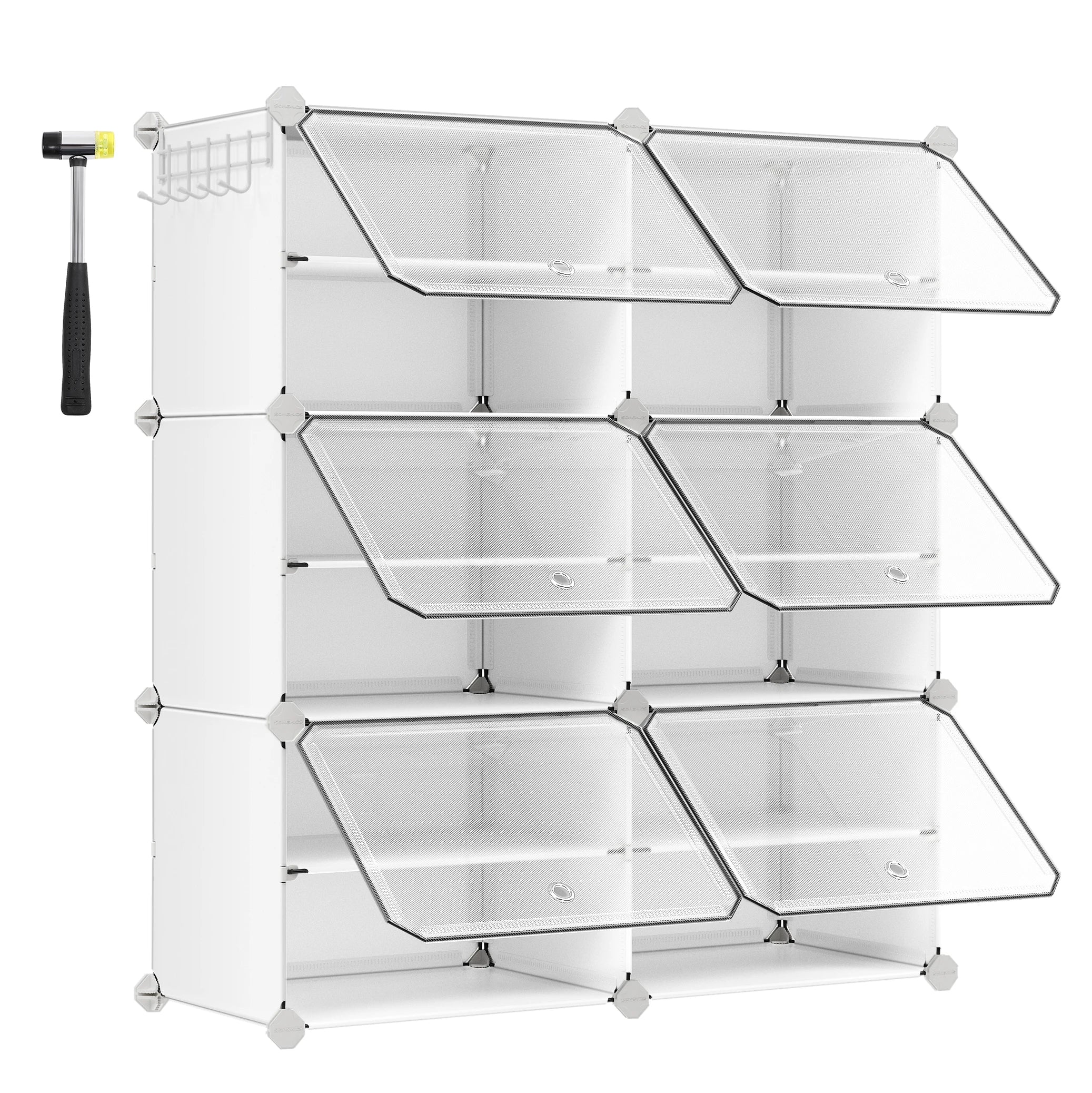 SONGMICS 6-Compartment Shoe Rack, Modular Storage Shelf, 30 x 40 x 30 cm Compartment, with Door - vue 8 sur 8