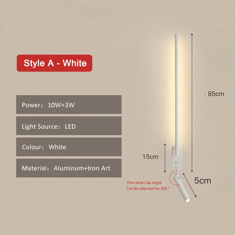 Minimalist nordic LED wall light with switch for reading - vue 11 sur 12