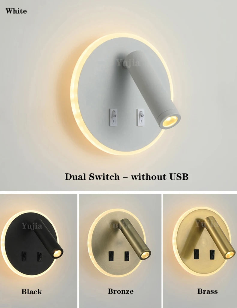 applique murale led moderne avec ports usb et lampes de lecture réglables - vue 6 sur 16