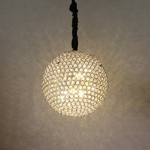 lustre moderne en cristal boule ronde avec éclairage led