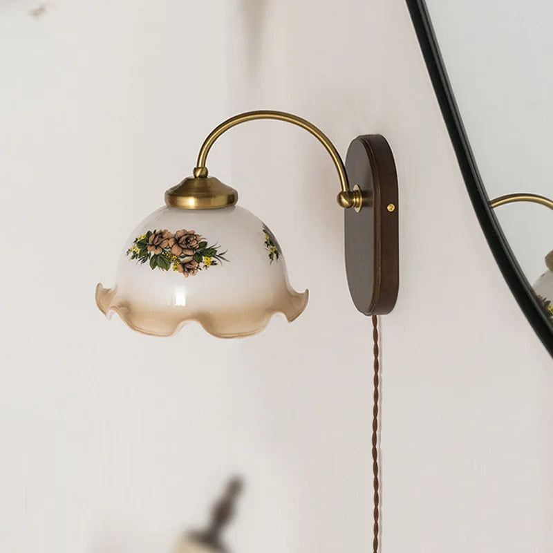 Applique murale verre fleur miroir salle bain lumière déco moderne simple - vue 6 sur 9