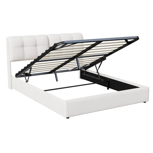 Double Bed with Storage Space,Upholstered Bed 140/160 x 200cm,Headboard with LED Lighting and USB Port,No Mattress,Velvet Beige - vue 6 sur 6