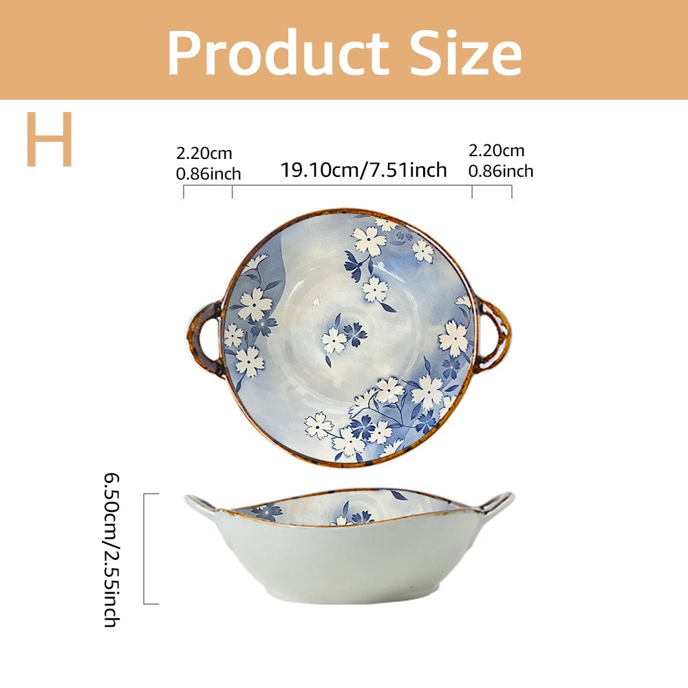 Bol japonais ceramique 19 cm anse motif floral