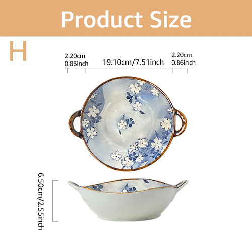 Bol japonais ceramique 19 cm anse motif floral
