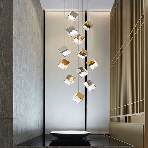 Modern cubic design villa pendant lights, Nordic living room, hotel lobby lights, restaurant, bar interior decoration lights