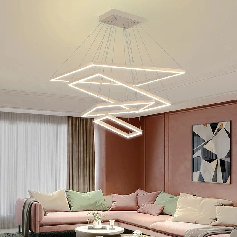 lustre led moderne salon maison plafond luxe intérieur - vue 4 sur 17