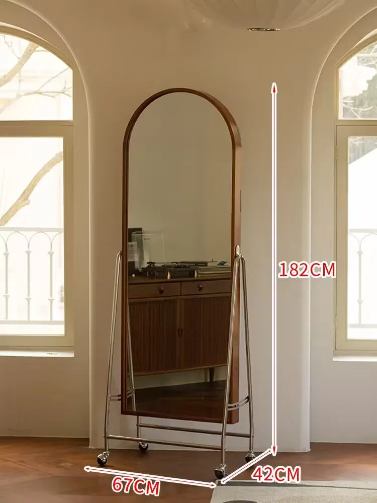 Adjustable solid wood full body mirror, magazine bookshelf mirror, floor standing retro with wheel fitting mirror - vue 13 sur 18
