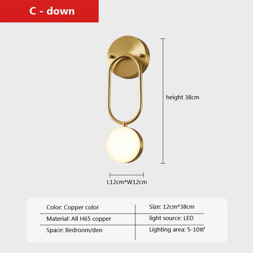 LED cuivre applique moderne nordique simple étude décoratif - vue 14 sur 13