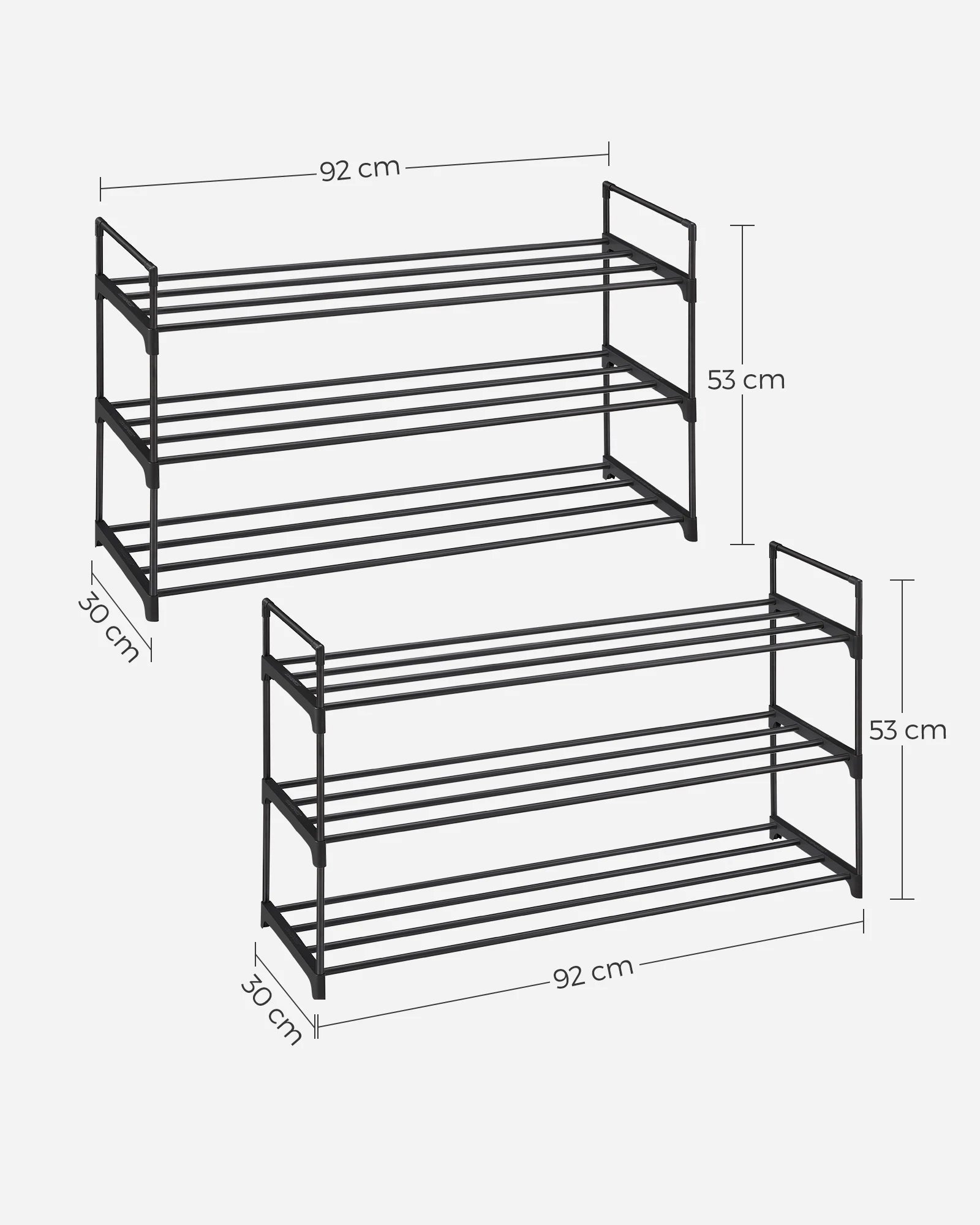 SONGMICS 3-Tier Shoe Rack, Shoe Storage Organizer, Set of 2 Metal Storage Rack, Stackable Shoe Shelf, for Hallway, Living Room