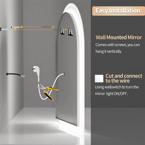 miroir LED arqué intelligent avec affichage température et heure antibuée