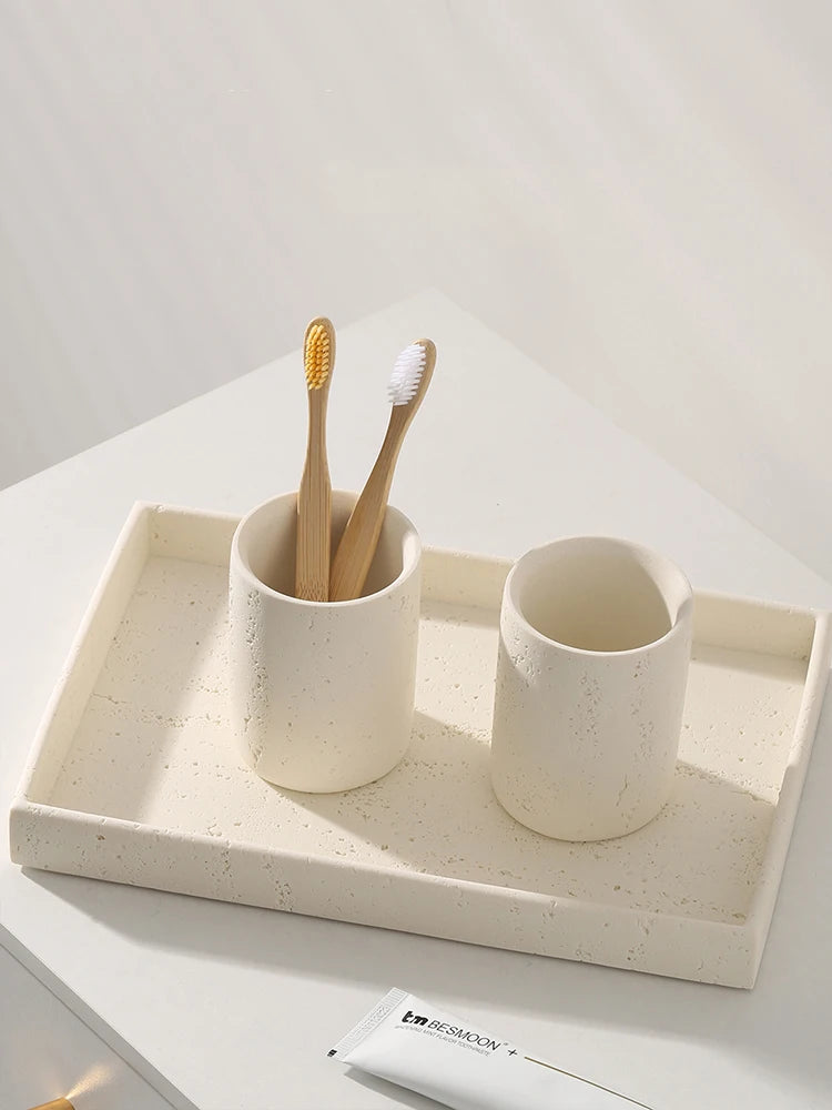 Wabi-Sabi-Electric Toothbrush Holder Set, Bathroom Toothbrush Cup, Vanity Desktop Storage Tray, Home Decoration - vue 4 sur 14