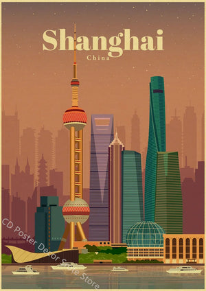 Retro world cities poster for wall decoration