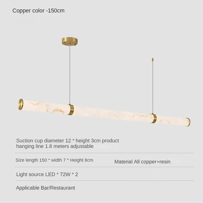Modern Minimalist All Copper Light Luxury Resin Dining Table Island, High-end Long Strip Straight Line Lighting Decorative Lamp - vue 9 sur 12