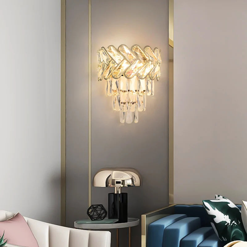 applique murale led en cristal et acier inoxydable pour intérieur moderne - vue 5 sur 18