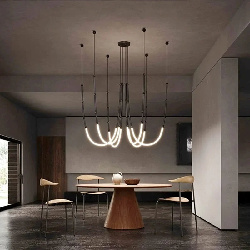 Italian New Restaurant LED Chandelier Modern Villa Living Room Creative Hanging Lamp Simple Line Lights Duplex Floor Chandeliers - vue 3 sur 16