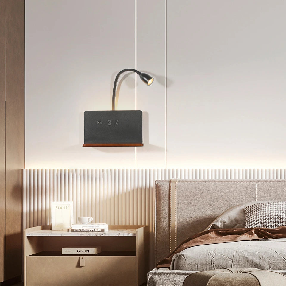 applique murale led intérieur usb sans fil moderne rotative 360° interrupteur veilleuses chevet - vue 6 sur 8