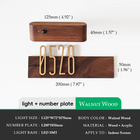 DIY Customizable Number Walnut Wood Retro, Decorative Plaque Charge Inductive Lighting for Entrance Door, Bedroom, Living Room