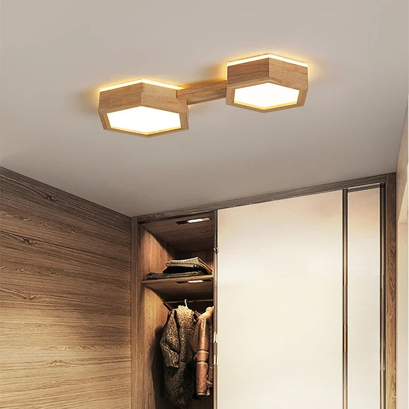 Plafonnier LED en bois au design moderne - vue 5 sur 12