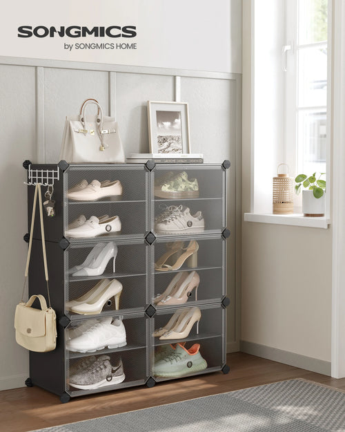 SONGMICS 6-Compartment Shoe Rack, Modular Storage Shelf, 30 x 40 x 30 cm Compartment, with Door - vue 2 sur 8