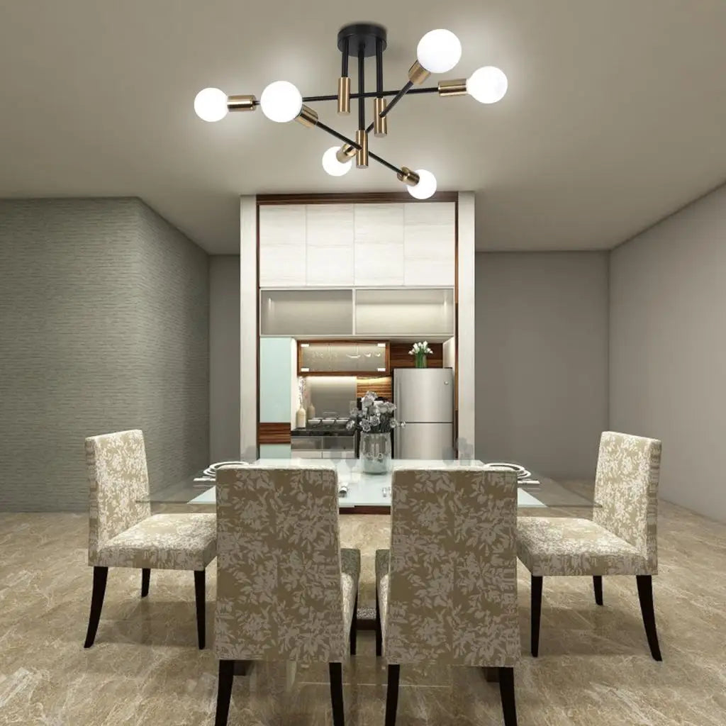 plafonnier rétro en fer forgé LED noir et or E27 lumière salon barre décoration moderne luminaire maison - vue 10 sur 19