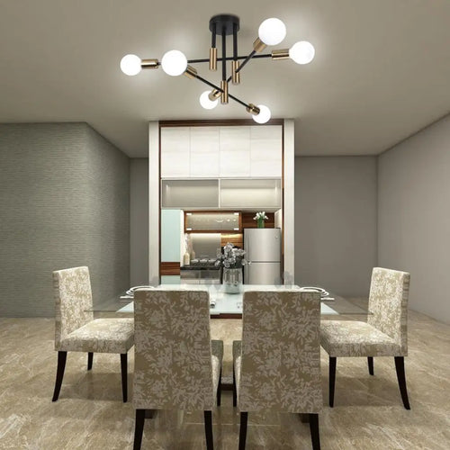 plafonnier rétro en fer forgé LED noir et or E27 lumière salon barre décoration moderne luminaire maison - vue 10 sur 19