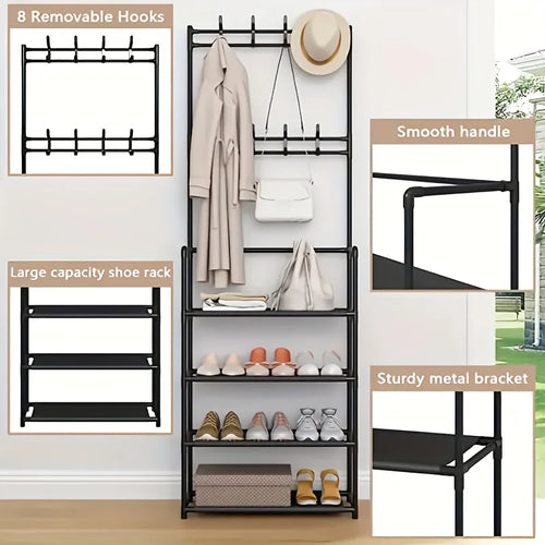 1 Piece 4/5 Ply 23" Carbon Steel, Multipurpose Clothes and Shoe Rack, Black/White, Self Assembly Required - vue 6 sur 9