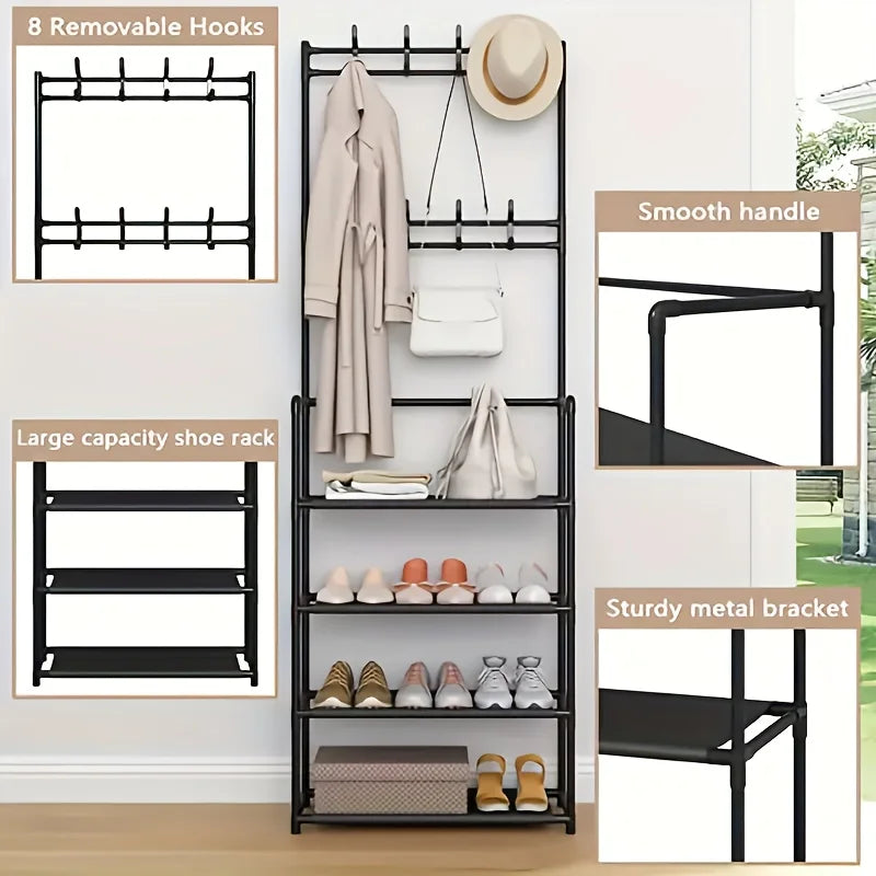 1 Piece 4/5 Ply 23" Carbon Steel, Multipurpose Clothes and Shoe Rack, Black/White, Self Assembly Required - vue 5 sur 9