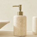 D8x18CM H Natural Yellow Travertine Marble Stone Refillable Bathroom Liquid Dispenser, Lotions Soap Container