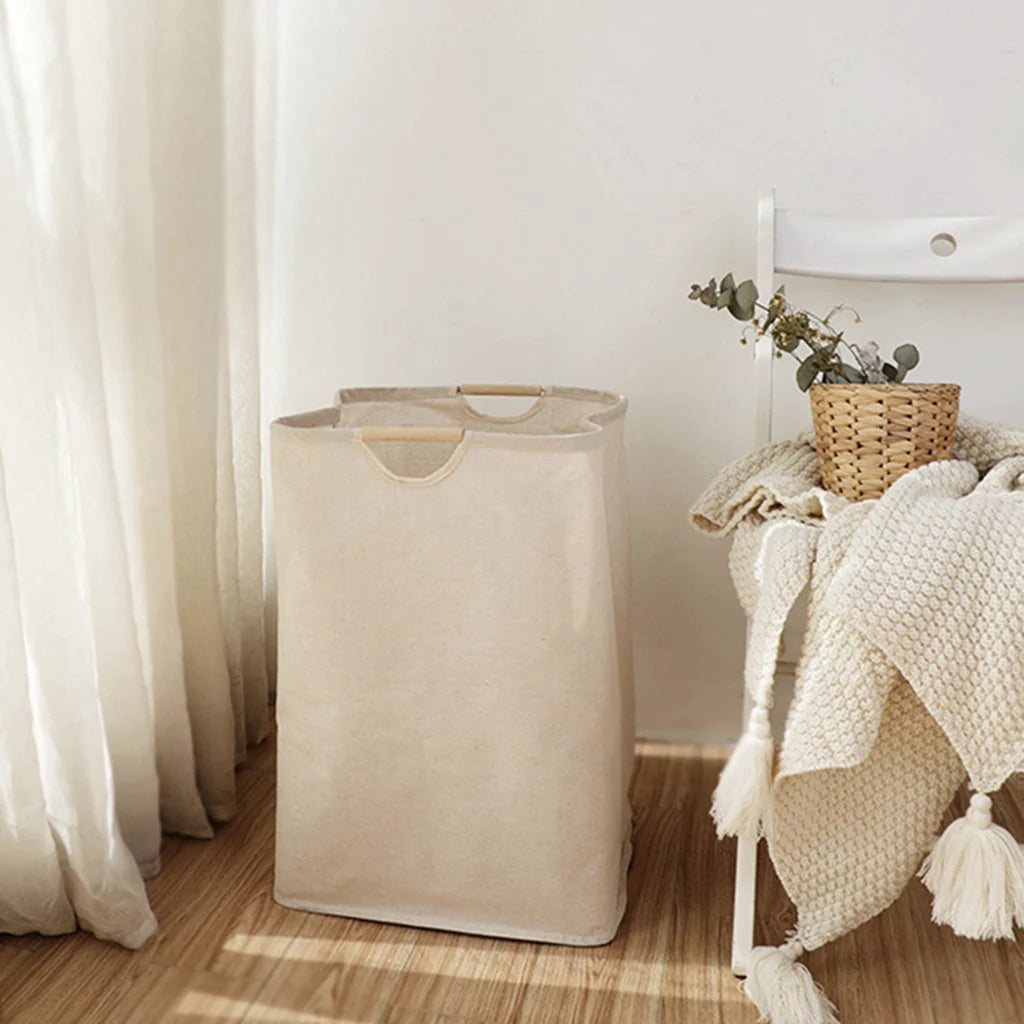 panier à linge pliable en coton et lin grande capacité étanche - vue 7 sur 7