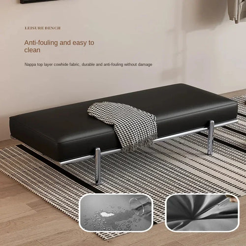 Stainless Steel Shoe Changing Bench, Long Stool, Italian Minimalist Leather, Bed-End Seat, Light, Luxury - vue 3 sur 42