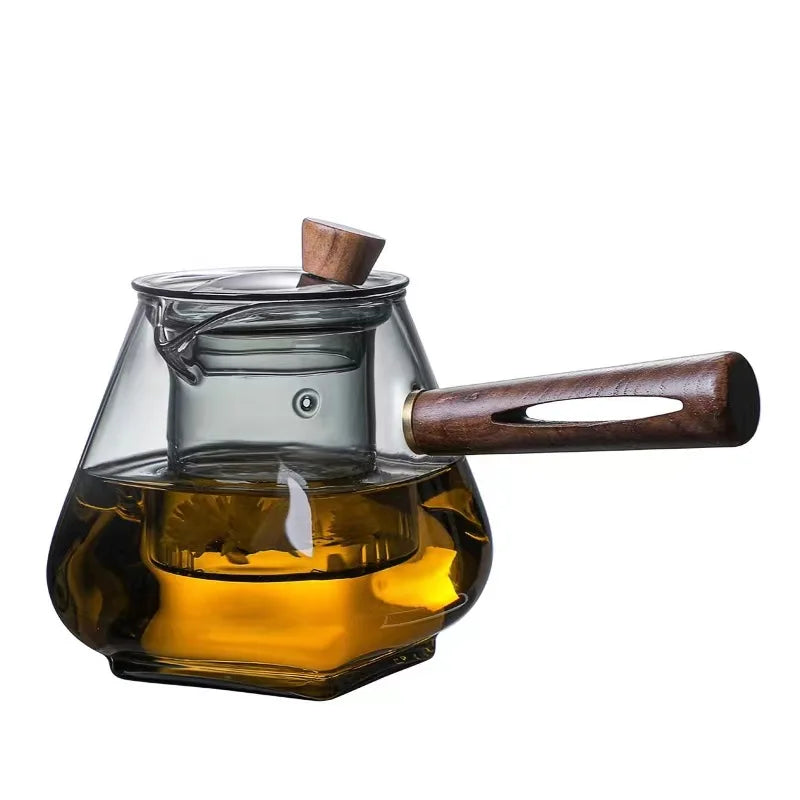 Theiere verre borosilicate poignée bois résistante chaleur - vue 6 sur 7