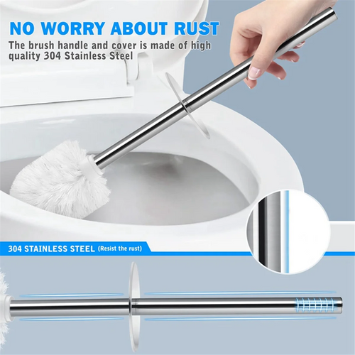 Toilet Brush and Holder, 2 Pack Toilet Brush with 304 Stainless Steel Long Handle, Toilet Bowl Brush White - vue 3 sur 6
