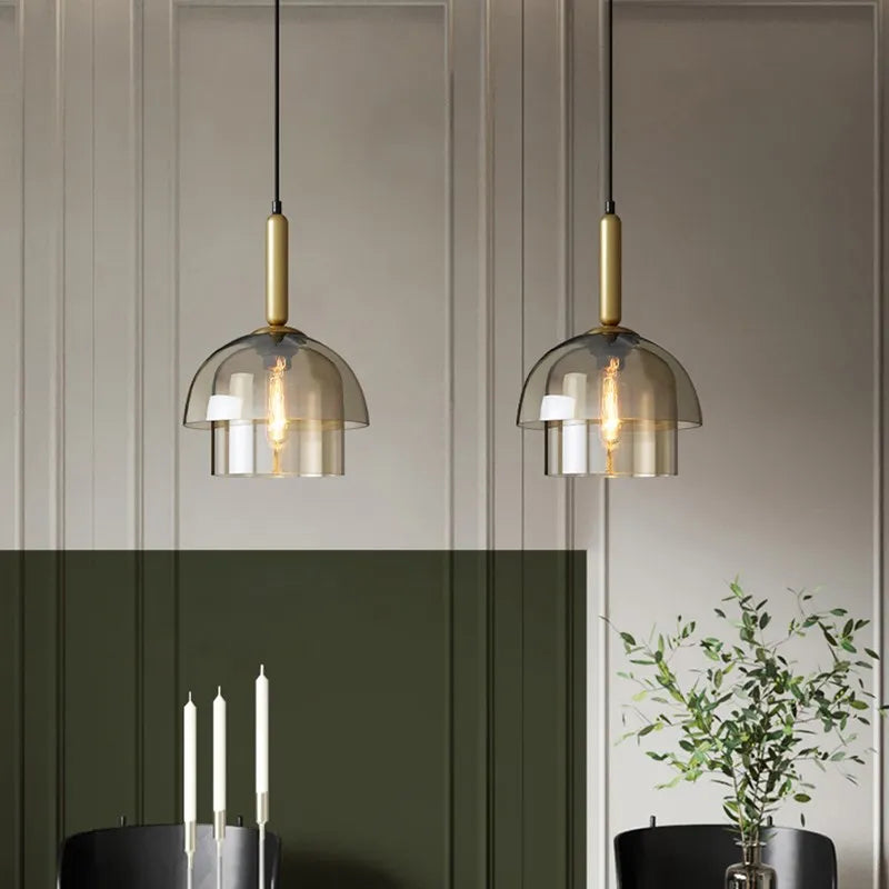 Rétro LED verre suspension nordique Cognac Luminaires 2/3 couche salon décor suspendu éclairage salle à manger chambre Luminaires - vue 2 sur 8
