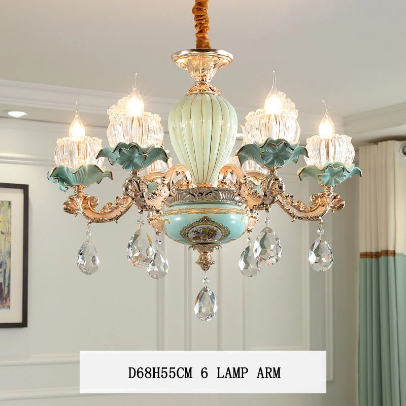 Lustre céramique à fleurs et cristal - vue 10 sur 13