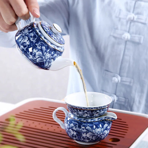 Théière chinoise 200ml artisanale porcelaine motif traditionnel portable