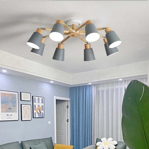 Lustre bois LED têtes salon maison intérieur moderne