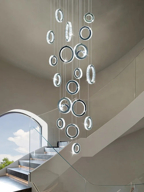Modern LED Crystal Chandelier Nordic Ring Hanging Lights for Living Room, Hanging Lamps Fixtures Staircase Lighting Pendant Lamp - vue 2 sur 14