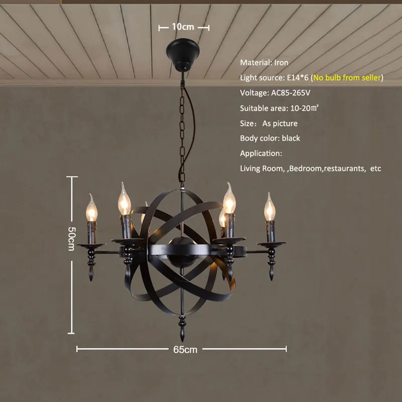 lustre loft américain industriel nordique rétro globe bougie - vue 3 sur 7