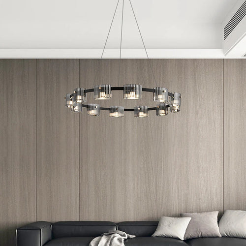 Minimalist forged glass chandelier with elegant LED lighting - vue 3 sur 10