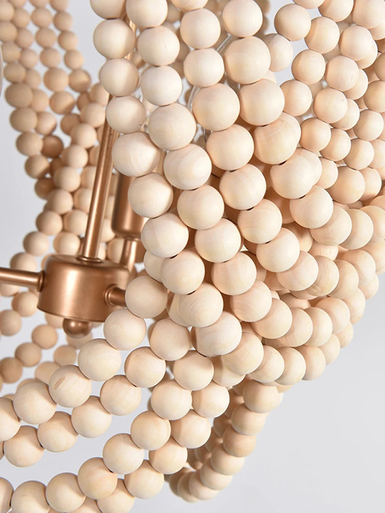 lustre rétro en perles de bois pour décoration intérieure - vue 3 sur 7