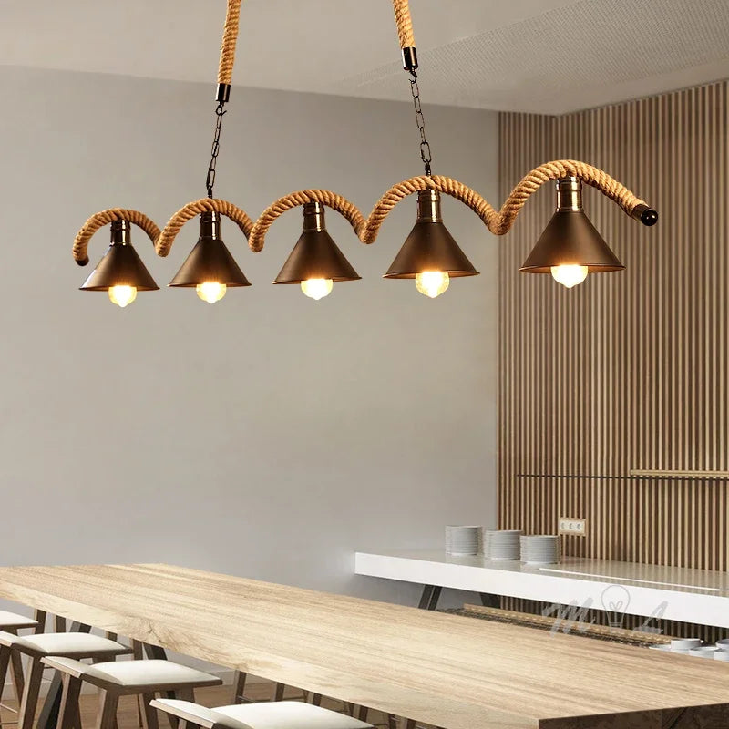 Retro hemp rope pendant light for vintage interiors - vue 6 sur 8