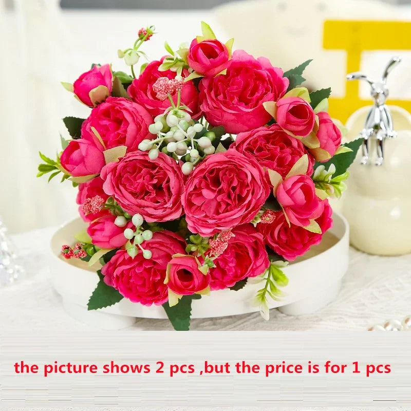 pivoines artificielles en soie pour décoration élégante et raffinée - vue 8 sur 15