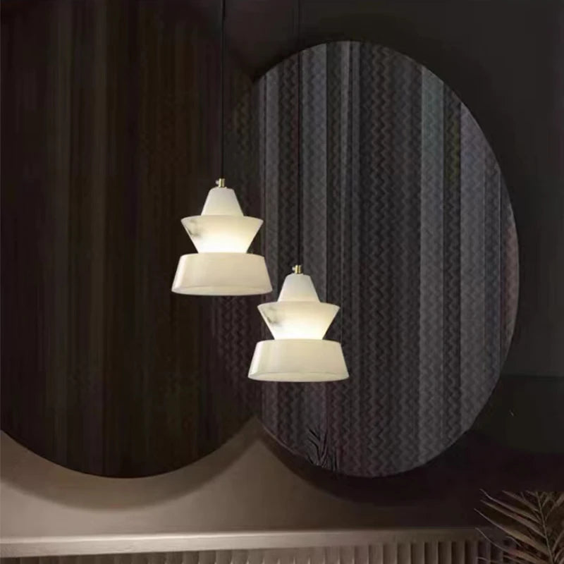 Petite suspension en marbre naturel espagnol moderne minimaliste Led 	 lampe à main en marbre décor Restaurant salle à manger luminaire