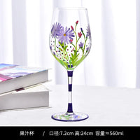 Verres à vin cristal peints main motif floral