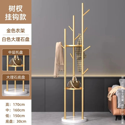 Marble Metal Clothes Coat Rack Clothing Rack Stand 3 Storage Shelves and Hooks, Enterway Hall Tree for Hanging Jackets, Hats,Bag - vue 3 sur 10