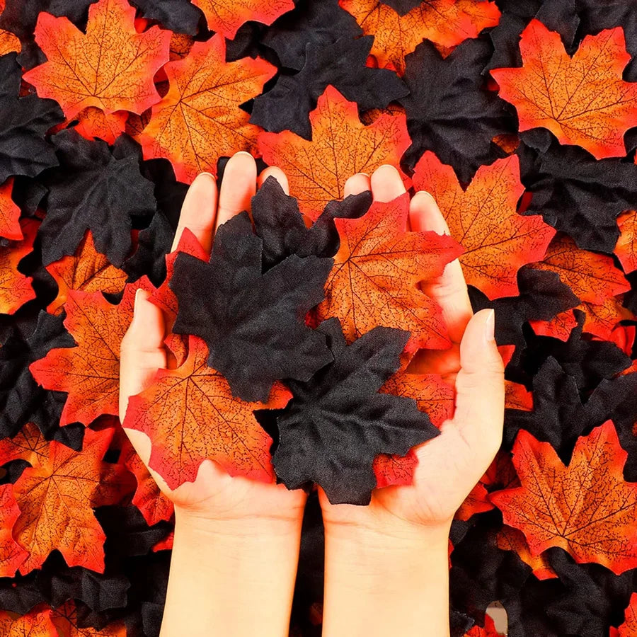 lot de 50 feuilles d'érable artificielles pour décorations d'automne - vue 3 sur 11
